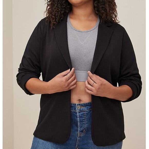 Torrid Black Jersey Knit Open Front Blazer - Picture 1 of 10